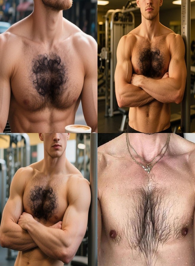 INFTOYCO Fake Chest Hair Body Hairs Adding Hair Volume Enhancement of Manliness Handmade Full Lace Fake Realistic Chest hair (Round-Brownish Black) - Image 5