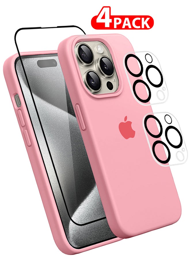 CATANES - 4 Packs For iPhone 15 Pro Max Case Screen Protector and 2 Camera Lens Protectors Upgrade Defender Silicone Cover ShockProof Anti-Scratch Protective Phone Case Pink - Image 1