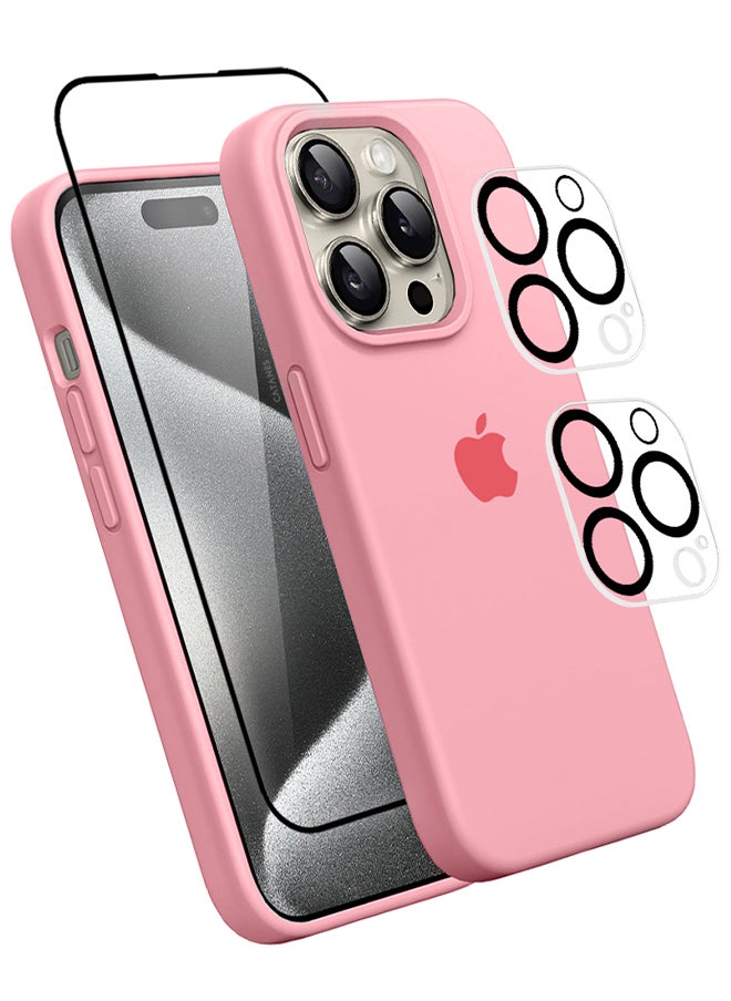 CATANES - 4 Packs For iPhone 15 Pro Max Case Screen Protector and 2 Camera Lens Protectors Upgrade Defender Silicone Cover ShockProof Anti-Scratch Protective Phone Case Pink - Image 1