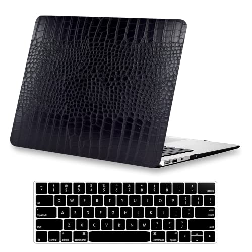 KEROM Compatible with Crocodile MacBook Pro 15 inch Case 2019 2018 2017 2016 Release A1990 A1707 with Touch Bar, Crocodile Skin Alligator Skin PU Leather Hard Shell Case & Keyboard Cover, Black - Image 1