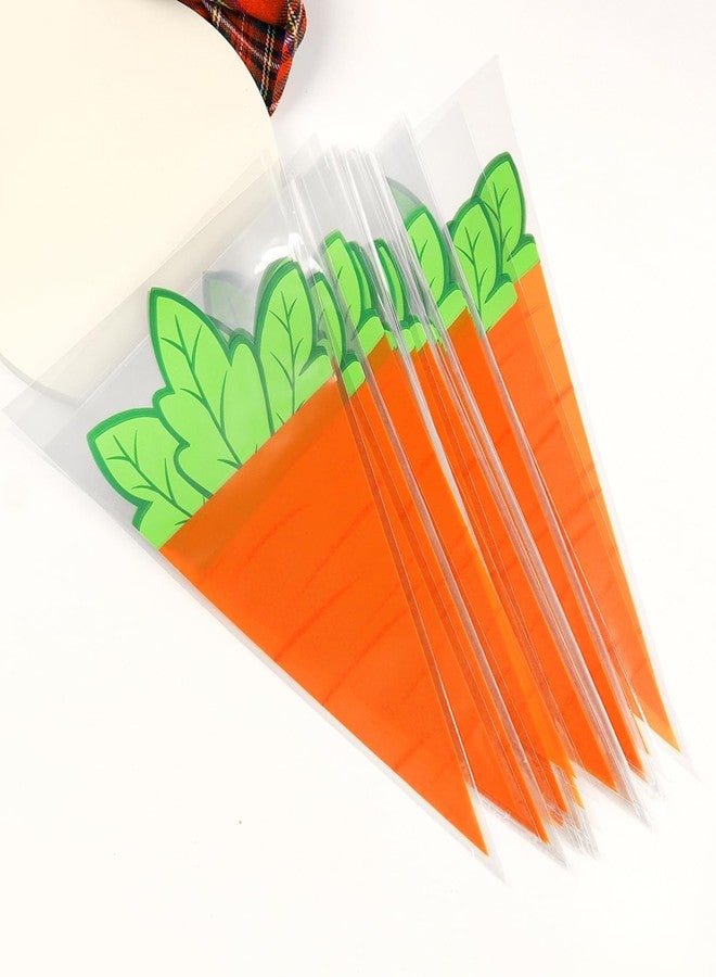 SARATA 50PCS Carrot Snack bags with Ties Easter Cone Shaped Cellophane Bags for Treats Candy Popcorn Cookie Goodie Goody Gift Wrap Spring Easter Party Favors Supplies Decorations Holiday Baggies Pouch - Image 2