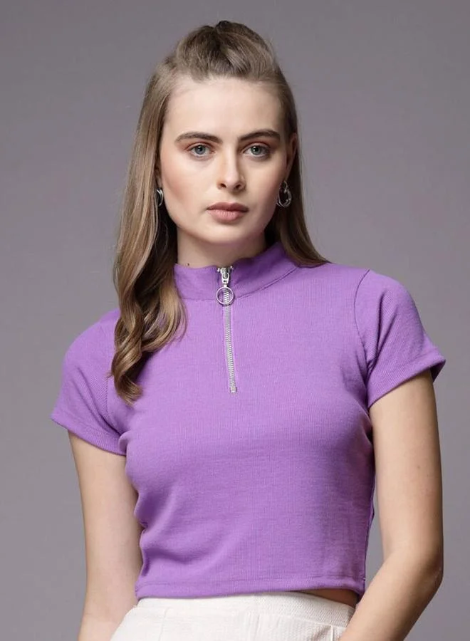 Freehand Freehand Women Purple Ribbed Crop Top