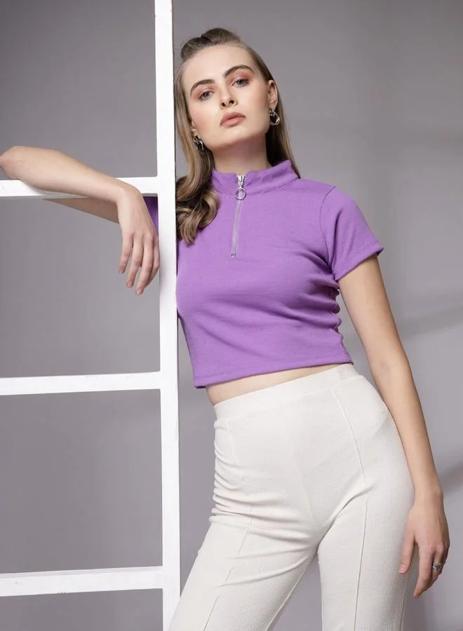 Freehand  Freehand Women Purple Ribbed Crop Top for Women | Best Price UAE