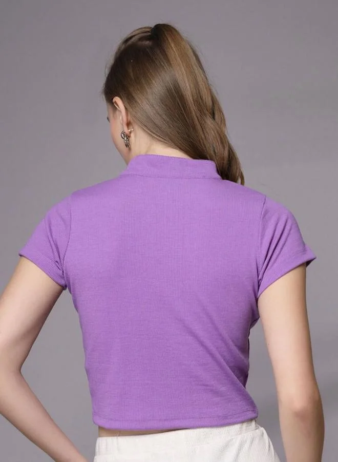 Freehand  Freehand Women Purple Ribbed Crop Top for Women | Best Price UAE