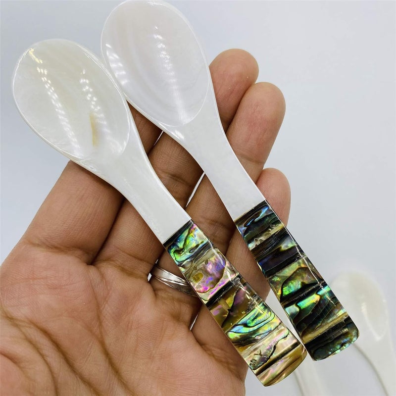 Wenplus 2 Pack 3.94inch Caviar Spoons Handcraft Mother of Pearl MOP Caviar Spoon W Round Handle with One Plastic Storage Box - White, Style A - Image 3