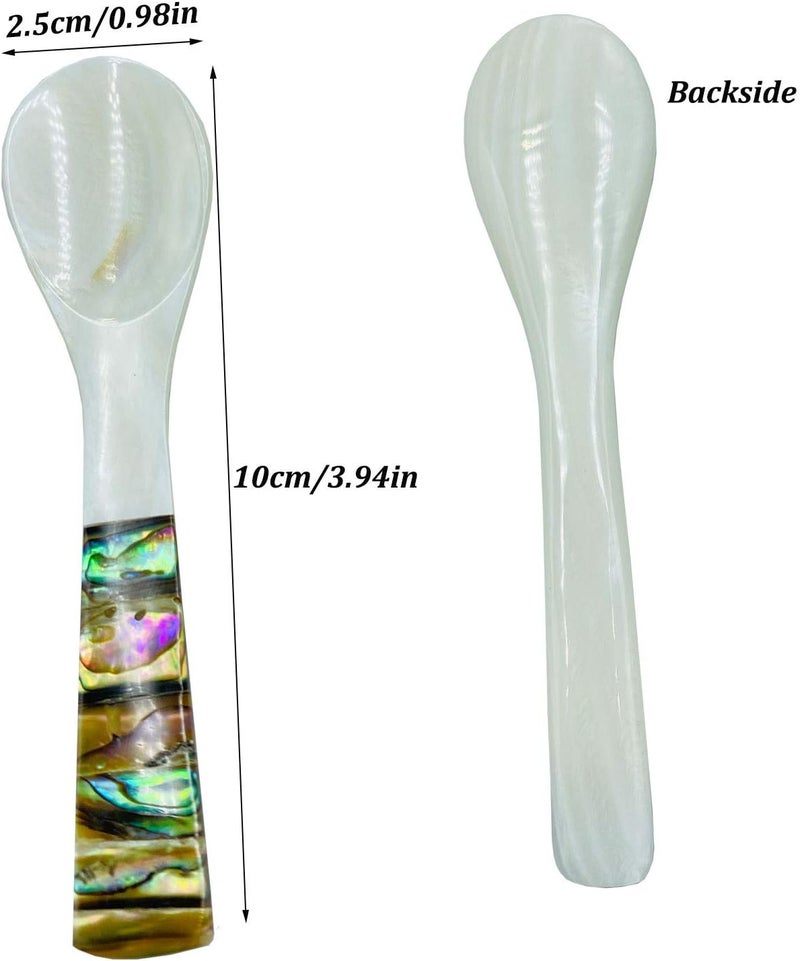 Wenplus 2 Pack 3.94inch Caviar Spoons Handcraft Mother of Pearl MOP Caviar Spoon W Round Handle with One Plastic Storage Box - White, Style A - Image 2