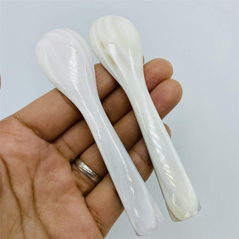 Wenplus 2 Pack 3.94inch Caviar Spoons Handcraft Mother of Pearl MOP Caviar Spoon W Round Handle with One Plastic Storage Box - White, Style A - Image 4