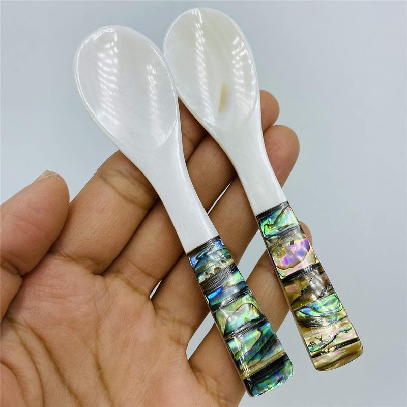 Wenplus 2 Pack 3.94inch Caviar Spoons Handcraft Mother of Pearl MOP Caviar Spoon W Round Handle with One Plastic Storage Box - White, Style A - Image 5