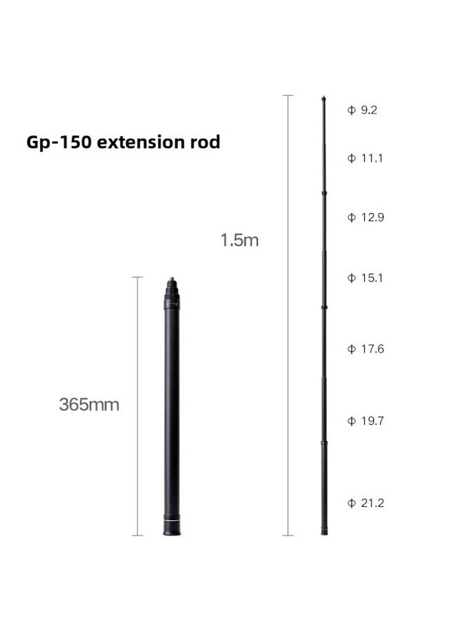 Happy To 3 Meters Carbon Fiber Extension Selfie Stick Telescopic Insta360 Panoramic Sports Camera Mobile Phone Eyes 1.5-Color:Gray GP150  - Image 1