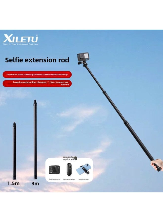 Happy To 3 Meters Carbon Fiber Extension Selfie Stick Telescopic Insta360 Panoramic Sports Camera Mobile Phone Eyes 1.5-Color:Gray GP150  - Image 2
