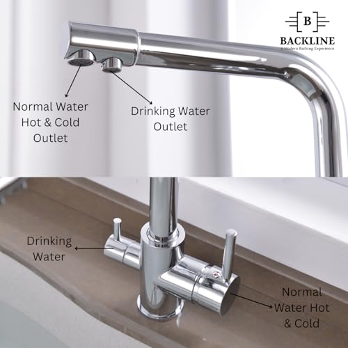 B Backline Brass Kitchen Mixer tap with RO Drinking Water Outlet | Double Lever Faucet for Kitchen Sink | Sink Tap with 360° Spout Rotation | Hot & Cold Kitchen Sink Faucet (Chrome) - Image 4