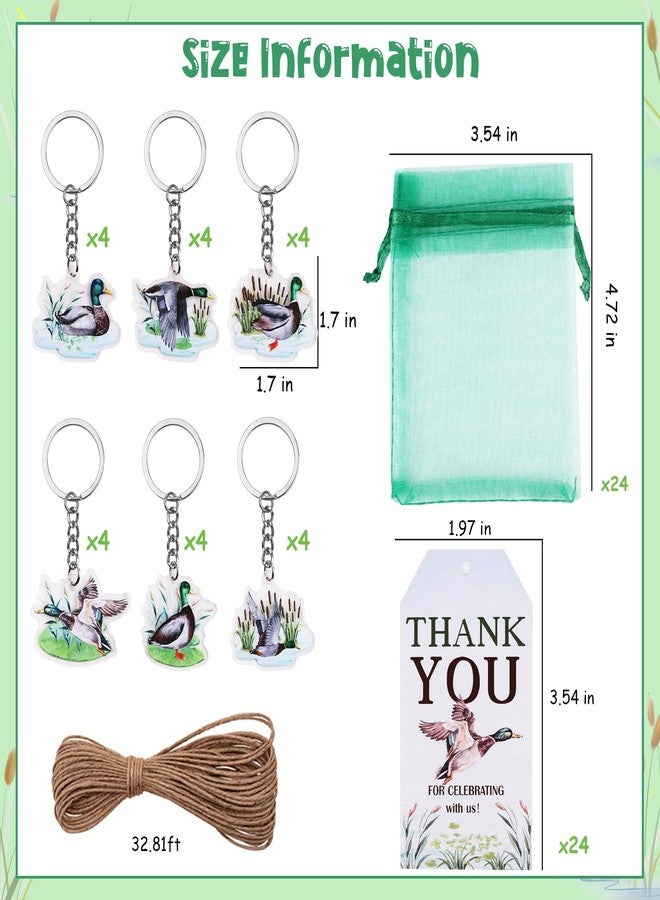 Serencatcher 72Pcs Mallard Duck Baby Shower Favors, One Lucky Duck Birthday Decorations, Green Duck Hunting Thank You for Celebrating with Us Tag Keychain Organza Bags for Boy Girl Gender Reveal Party - Image 2