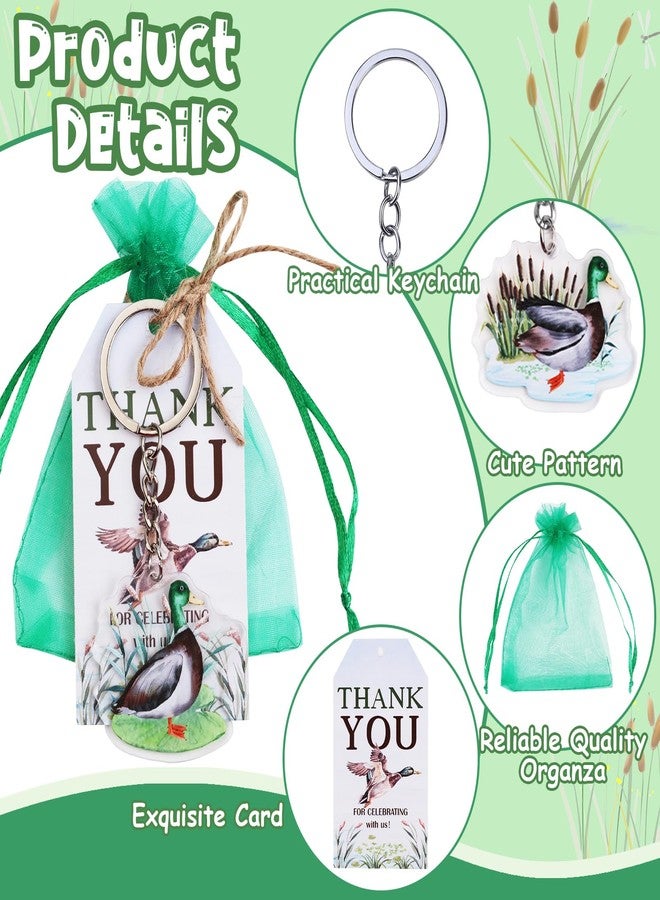 Serencatcher 72Pcs Mallard Duck Baby Shower Favors, One Lucky Duck Birthday Decorations, Green Duck Hunting Thank You for Celebrating with Us Tag Keychain Organza Bags for Boy Girl Gender Reveal Party - Image 3