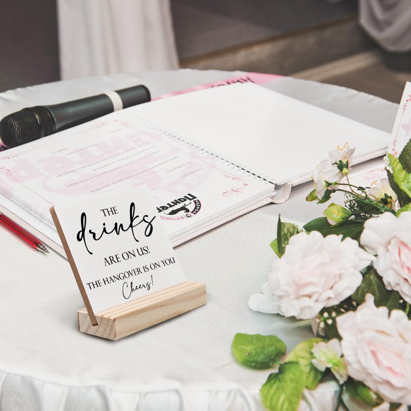ANIANG Wedding Table Decor  Wedding Signs for Reception  Wedding Decor  Wedding Reception Decorations  The Drinks are on Us Wooden Wedding Plaque Signs with Wood Stand for Wedding Open Bar Decor - Image 2