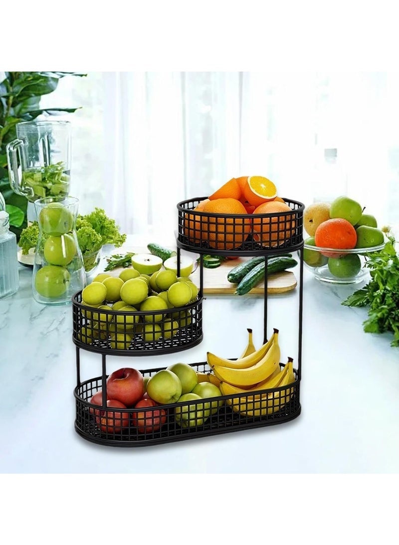 Black Elegant Multi-Tier Metal Fruit Basket - Luxury Countertop Organizer for Fruit  Snacks, Perfect for Living Room, Coffee Table  Party - Image 1