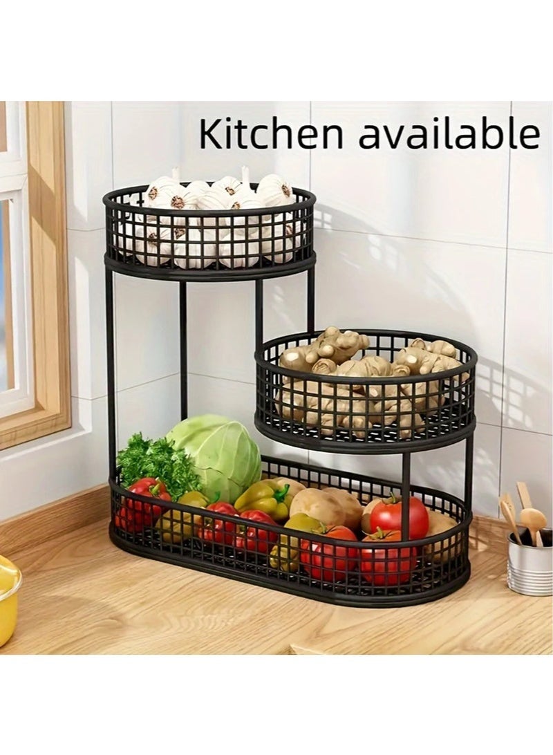 Black Elegant Multi-Tier Metal Fruit Basket - Luxury Countertop Organizer for Fruit  Snacks, Perfect for Living Room, Coffee Table  Party - Image 2