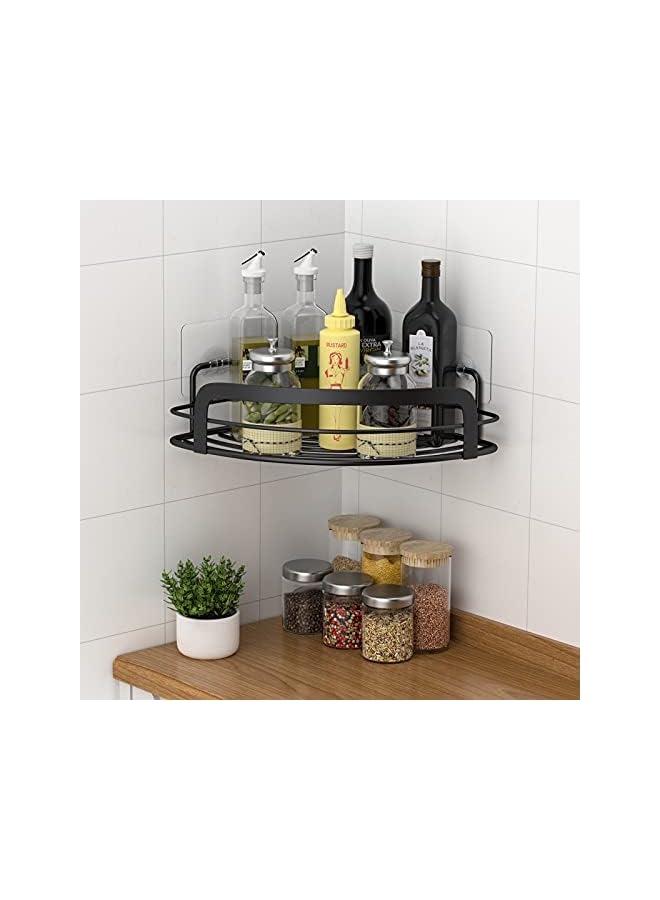 Raxoom Black Corner Shower Caddy Adhesive Shower Shelf US304 Stainless Steel Shower Wall Caddy Drill Free Corner Shelves for Shower with 4 Hooks Bathroom Corner Storage Organizer, 2 Pack - Image 3