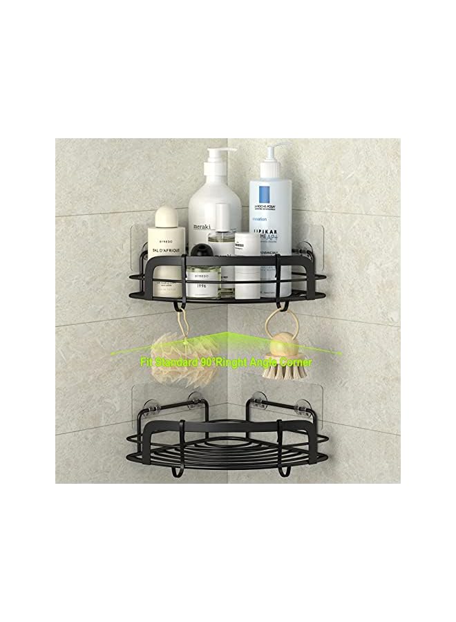 Raxoom Black Corner Shower Caddy Adhesive Shower Shelf US304 Stainless Steel Shower Wall Caddy Drill Free Corner Shelves for Shower with 4 Hooks Bathroom Corner Storage Organizer, 2 Pack - Image 4