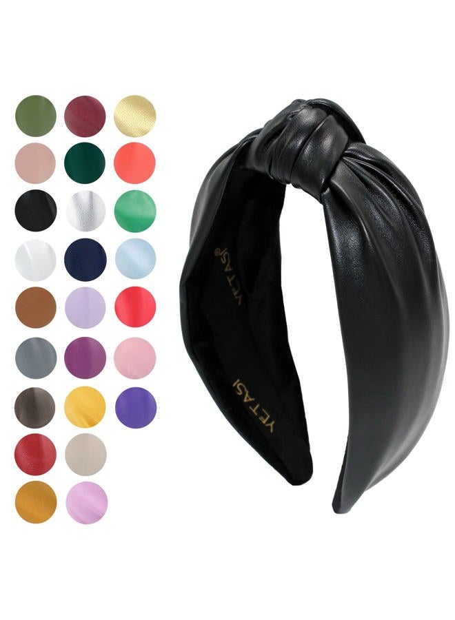 YETASI Warm Stylish Black Leather Headbands for Women, Wearable All Day. Trendy Head bands for Women's Hair Knotted Headband for Women is a Top Knot Womens Fashion Designer for Girls - Image 3