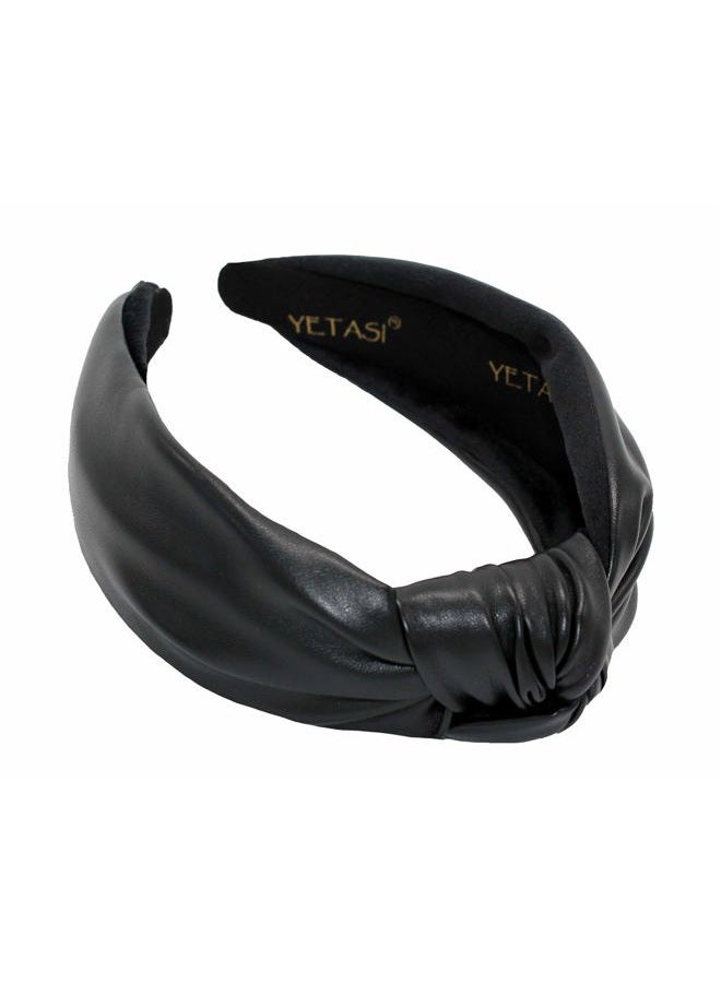 YETASI Warm Stylish Black Leather Headbands for Women, Wearable All Day. Trendy Head bands for Women's Hair Knotted Headband for Women is a Top Knot Womens Fashion Designer for Girls - Image 1