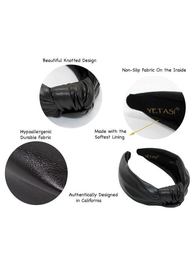 YETASI Warm Stylish Black Leather Headbands for Women, Wearable All Day. Trendy Head bands for Women's Hair Knotted Headband for Women is a Top Knot Womens Fashion Designer for Girls - Image 5