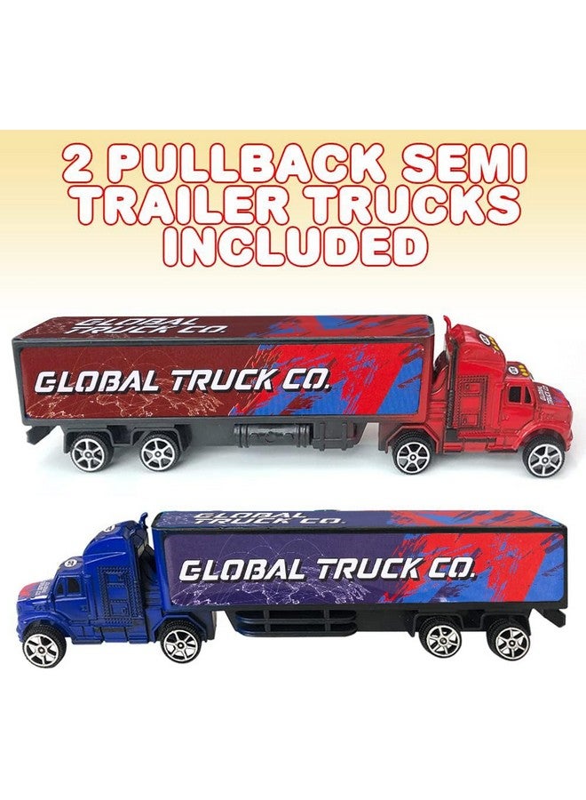 ArtCreativity Pullback Semi Truck Toys, Set Of 2, Pull Back Truck Toys For Kids In Red & Blue, Trailer Trucks For Hours Of Pretend Play, Unique Car Party Decorations And Boys’ Room Decor - Image 2
