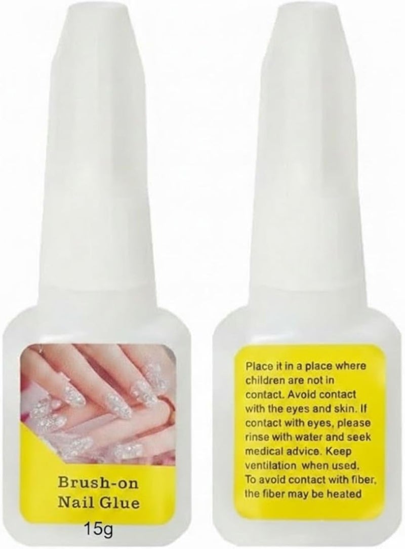 Nail Glue press on nail glue with brush for nail tips Strong Adhesive for Acrylic Nails Brush on nail tips Extension Glue Long-Lasting Quick-Drying Glue-15gm (N2)