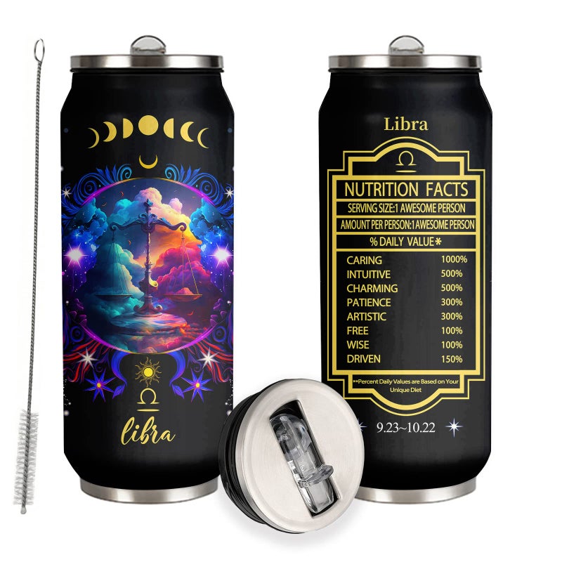 YOPIGOT Libra Constellation Zodiac Stainless Steel Tumbler 17 Oz With Straw Lid Coffee Mug Car Cup Astrology Fans Birthday Gifts