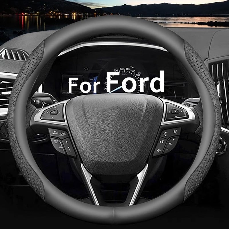 HAOTULE Nappa Leather Slim and Stylish Steering Wheel Cover for Ford Steering Wheel Cover Accessories Interior Modification Black