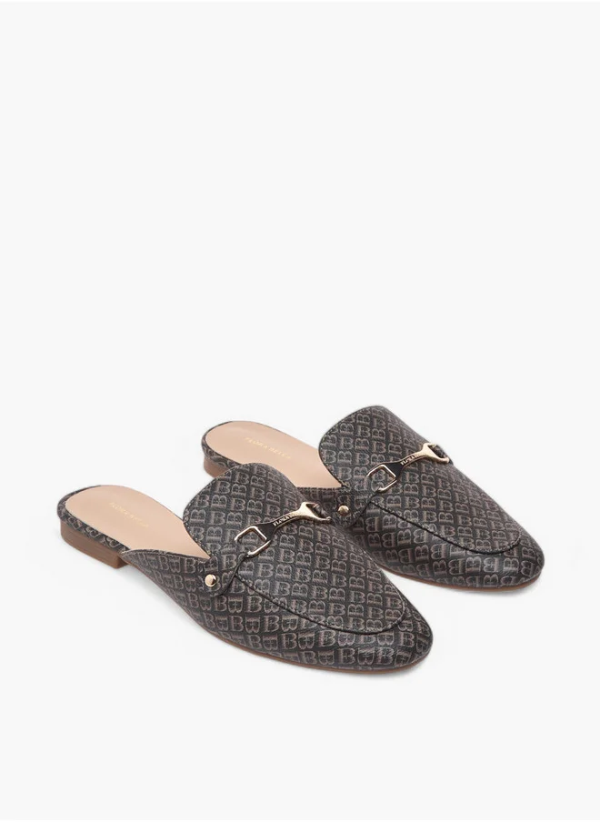 فلورا بيلا من شو إكسبرس Monogram Print Slip-On Mules with Metal Accent