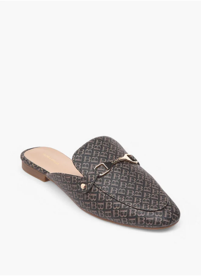 فلورا بيلا من شو إكسبرس Monogram Print Slip-On Mules with Metal Accent