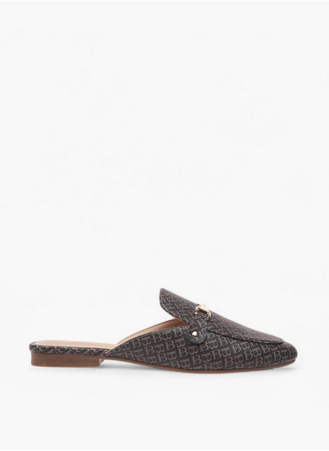 Flora Bella By Shoexpress - Monogram Print Slip-On Mules with Metal Accent - Image 1