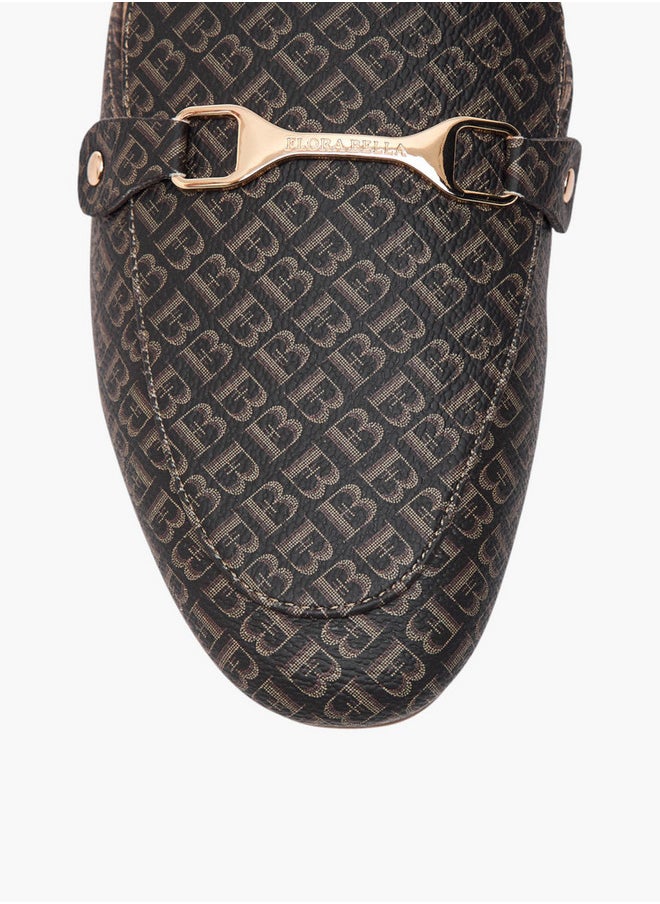 Flora Bella By Shoexpress - Monogram Print Slip-On Mules with Metal Accent - Image 1