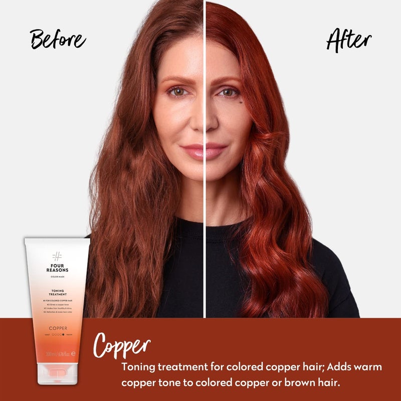 Four Reasons Color Mask - Copper - (27 Colors) Toning Treatment, Color Depositing Conditioner, Tone & Enhance Color-Treated Hair - Semi Permanent Hair Dye, Vegan and Cruelty-Free, 6.76 fl oz - Image 2
