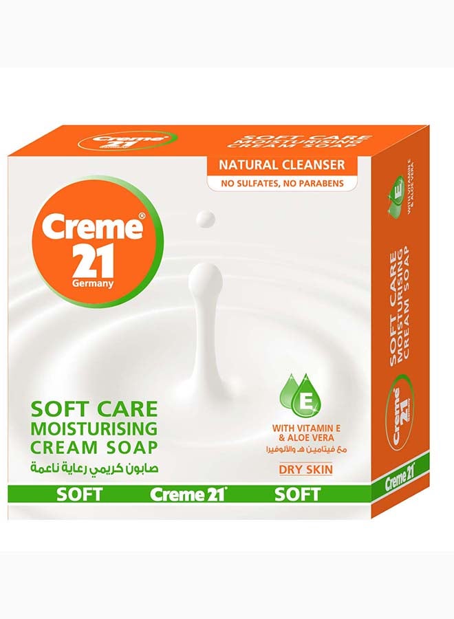Soft Care Moisturising Cream Soap – Natural Cleanser with Vitamin E & Aloe Vera | No Sulfates, No Parabens | For Dry Skin | Pack of 3 (125 g Each)