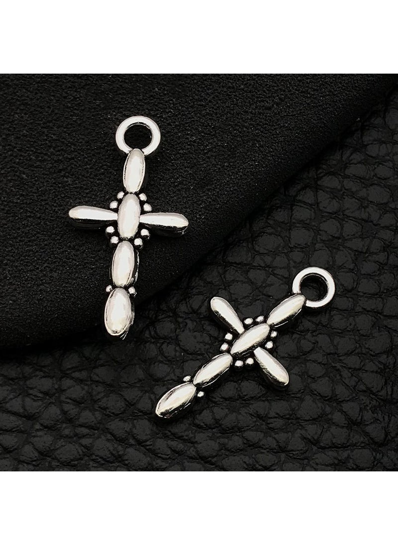 Generic - Vintage Silver-Tone Cross Hollow Charms for DIY Jewelry 18726-ancient silver zinc alloy oval cross 12x23-1g - Image 1