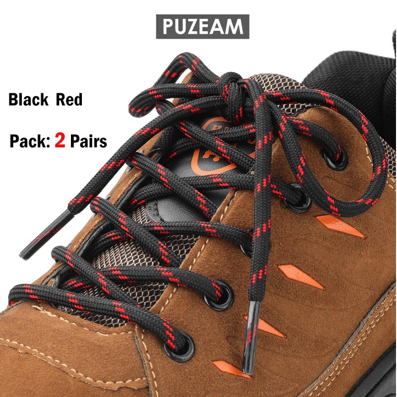 Puzeam 2 Pairs Work Boots Shoe Laces 4.5mm Heavy Duty Hiking Shoelaces for Men & Women (Black Red, 180cm 72inch) - Image 2