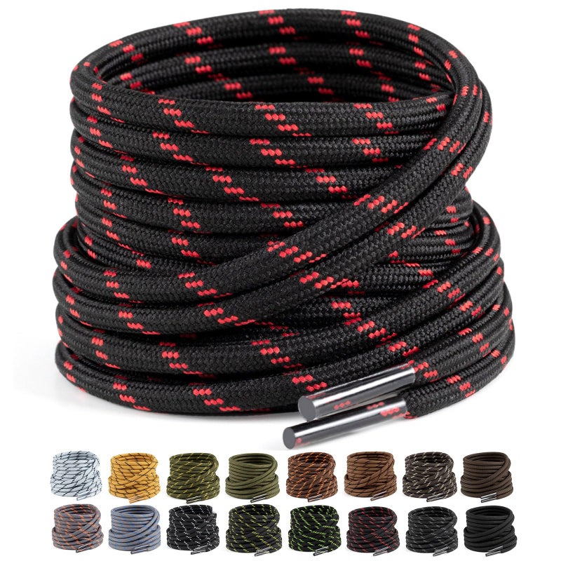 Puzeam 2 Pairs Work Boots Shoe Laces 4.5mm Heavy Duty Hiking Shoelaces for Men & Women (Black Red, 180cm 72inch) - Image 1