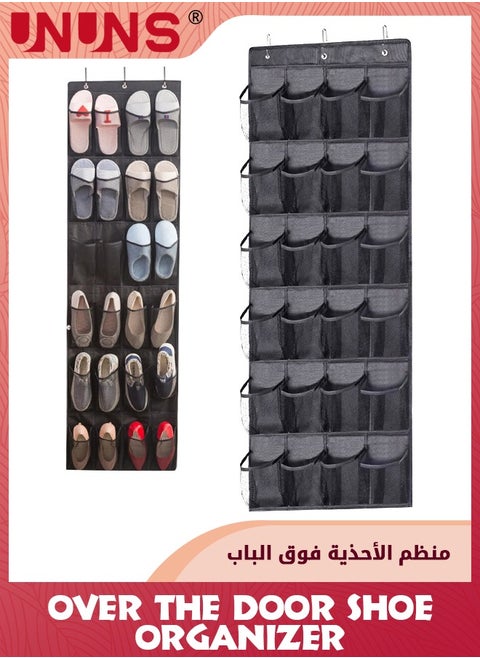منظم أحذية فوق الباب، منظم أحذية قوي موفر للمساحة 24 جيبًا، يحمل ما يصل إلى 40 رطلاً، يتم تعليقه خلف جيب شبكي كبير مسامي، حامل علبة خزانة، رمادي