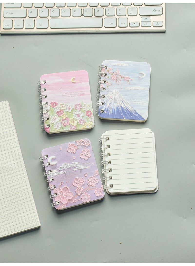 Generic 4-Pack A7 Spiral Notebooks – 60 Sheets / 120 Pages Each, Thick Lined Paper, Durable 360° Binding, Oil Painting-Inspired Covers with Starry Sea & Spring Peach Styles – Vintage Aesthetic Journals for School, Office, or Gift Use  - Image 2
