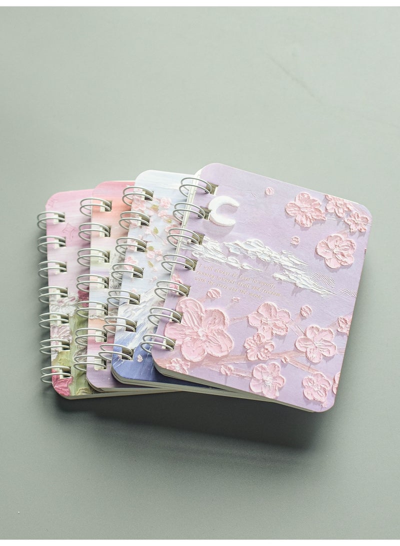 Generic 4-Pack A7 Spiral Notebooks – 60 Sheets / 120 Pages Each, Thick Lined Paper, Durable 360° Binding, Oil Painting-Inspired Covers with Starry Sea & Spring Peach Styles – Vintage Aesthetic Journals for School, Office, or Gift Use  - Image 5