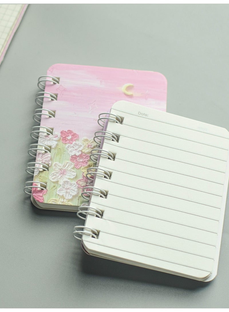 Generic 4-Pack A7 Spiral Notebooks – 60 Sheets / 120 Pages Each, Thick Lined Paper, Durable 360° Binding, Oil Painting-Inspired Covers with Starry Sea & Spring Peach Styles – Vintage Aesthetic Journals for School, Office, or Gift Use  - Image 3