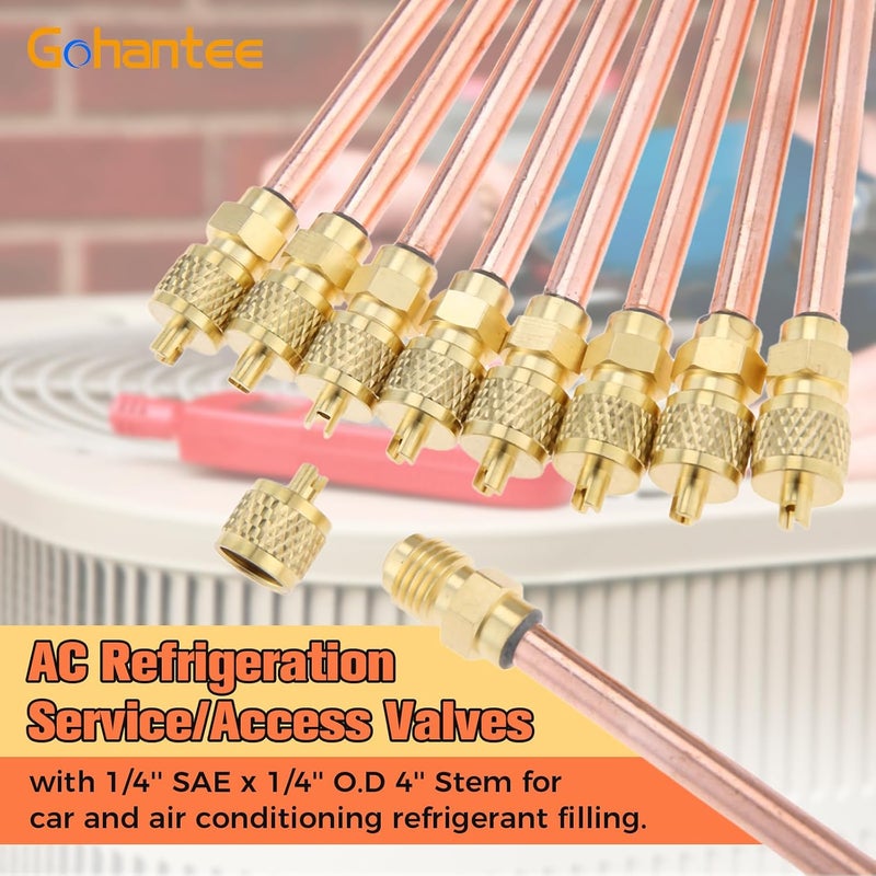 gohantee جوهانتي 10 قطع صمام وصول/خدمة 1/4 بوصة SAE × 1/4 بوصة OD × 4 بوصة ساق نواة تكييف تبريد لـ R12 R22 R134 - Image 2