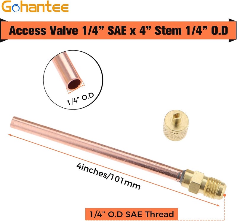 gohantee جوهانتي 10 قطع صمام وصول/خدمة 1/4 بوصة SAE × 1/4 بوصة OD × 4 بوصة ساق نواة تكييف تبريد لـ R12 R22 R134 - Image 4