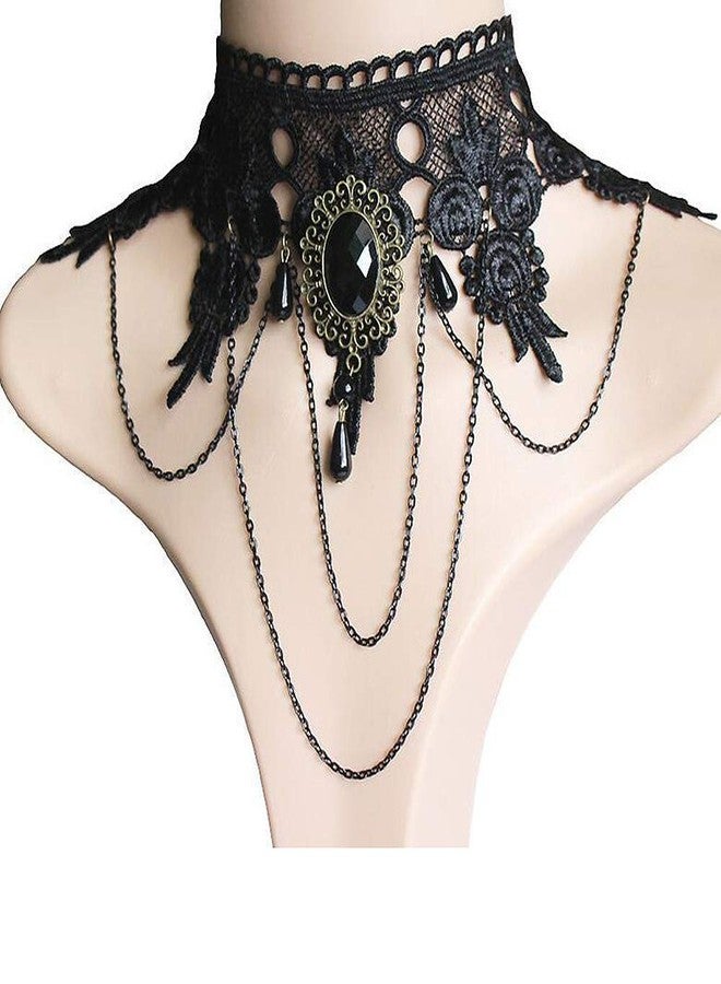 Jurxy Black Choker Lace Necklace with Bracelet Set Punk Party Gothic Vintage Handmade Retro Bracelet Wristband for Women-S size - Image 3