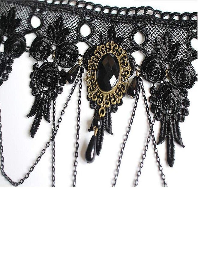 Jurxy Black Choker Lace Necklace with Bracelet Set Punk Party Gothic Vintage Handmade Retro Bracelet Wristband for Women-S size - Image 2