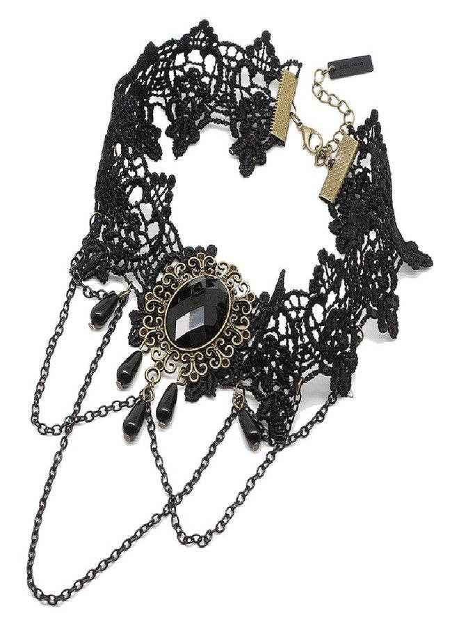 Jurxy Black Choker Lace Necklace with Bracelet Set Punk Party Gothic Vintage Handmade Retro Bracelet Wristband for Women-S size - Image 5