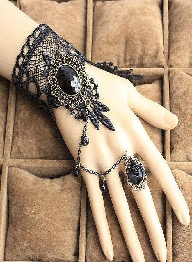 Jurxy Black Choker Lace Necklace with Bracelet Set Punk Party Gothic Vintage Handmade Retro Bracelet Wristband for Women-S size - Image 4
