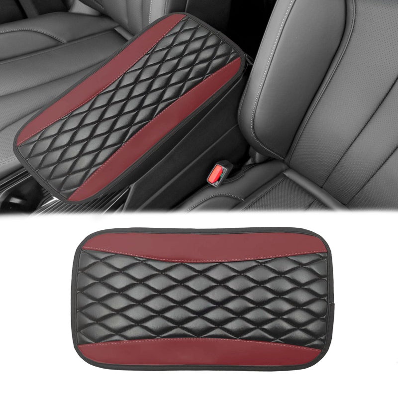 Vrasly Car Center Console Cover, Universal Leather Waterproof Armrest Seat Box Cover Protector, Comfortable Car Decor Accessories Fit for Most Cars, Vehicles, SUVs-Wine Red - Image 1