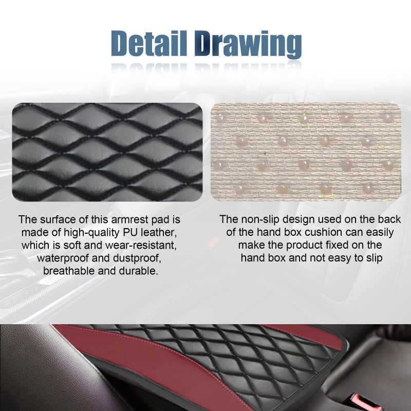 Vrasly Car Center Console Cover, Universal Leather Waterproof Armrest Seat Box Cover Protector, Comfortable Car Decor Accessories Fit for Most Cars, Vehicles, SUVs-Wine Red - Image 3